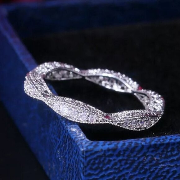 Sapphire Intricate Silver Wedding Eternity Ring​ - Picture 1 of 8